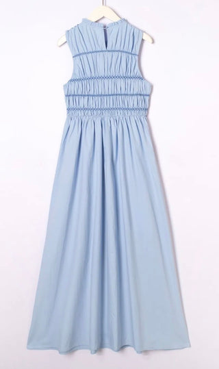 Puglia Dress with Shirred Bodice - Blue, Pink, White