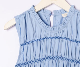 Puglia Dress with Shirred Bodice - Blue, Pink, White