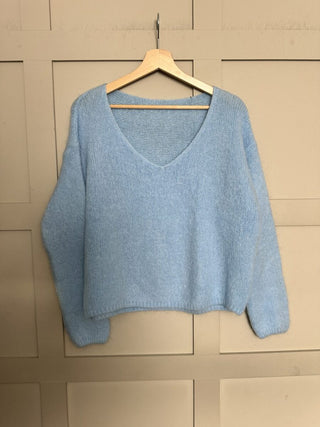 Vierra V-Neck, Mohair Mix Jumper - Sky Blue