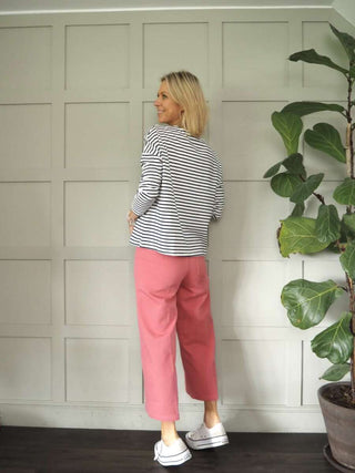 Emily Wide Leg, Cropped Jeans - Ecru, Raspberry