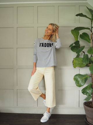 Emily Wide Leg, Cropped Jeans - Ecru, Raspberry