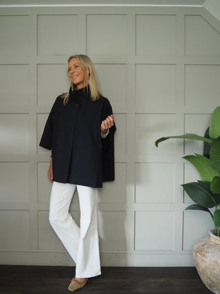 Ronda Poncho with Funnel Neck - Camel, Khaki, Navy Blue, Sand