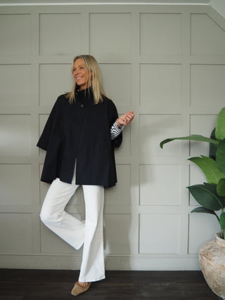 Ronda Poncho with Funnel Neck - Camel, Khaki, Navy Blue, Sand