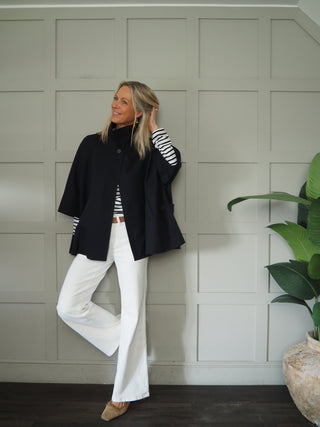 Ronda Poncho with Funnel Neck - Camel, Khaki, Navy Blue, Sand