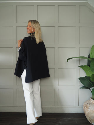 Ronda Poncho with Funnel Neck - Camel, Khaki, Navy Blue, Sand