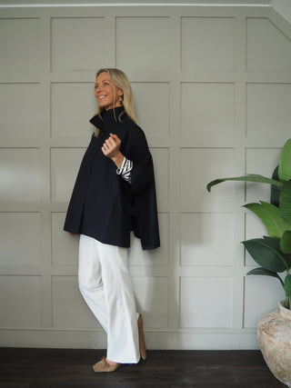 Ronda Poncho with Funnel Neck - Camel, Khaki, Navy Blue, Sand