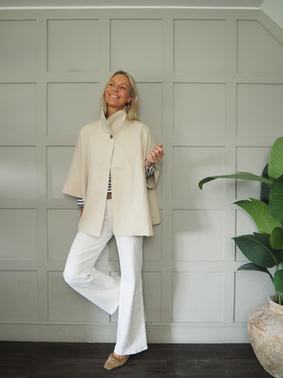 Ronda Poncho with Funnel Neck - Camel, Khaki, Navy Blue, Sand