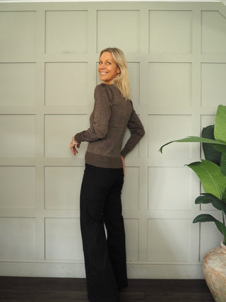Kila Lurex Jumper with Pleated Shoulders by Saint Tropez - Chocolate/Gold Lurex