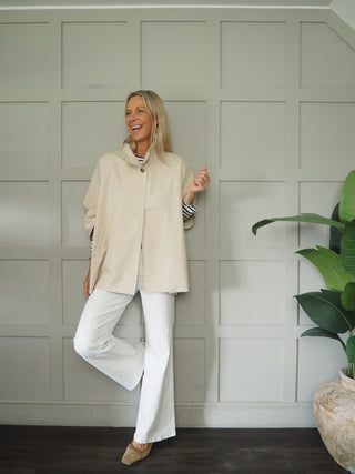 Ronda Poncho with Funnel Neck - Camel, Khaki, Navy Blue, Sand