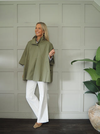 Ronda Poncho with Funnel Neck - Camel, Khaki, Navy Blue, Sand