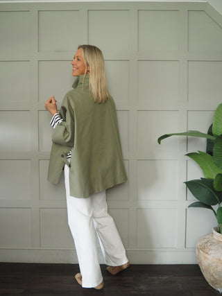Ronda Poncho with Funnel Neck - Camel, Khaki, Navy Blue, Sand
