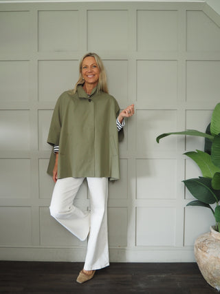 Ronda Poncho with Funnel Neck - Camel, Khaki, Navy Blue, Sand