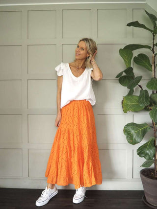 Arli Broderie Anglaise Maxi Skirt - Orange