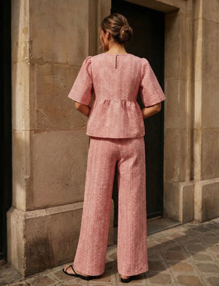 Philly Bubble Sleeve Peplum Blouse  - Pink
