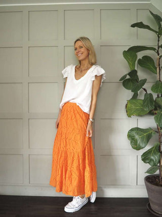 Arli Broderie Anglaise Maxi Skirt - Orange