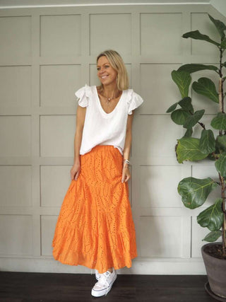 Arli Broderie Anglaise Maxi Skirt - Orange