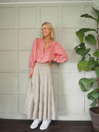 Lindy Tiered, Cotton Maxi Skirt with Wide Waistband, Best Seller - 10 Colours