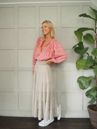 Lindy Tiered, Cotton Maxi Skirt with Wide Waistband, Best Seller - 10 Colours