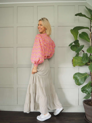 Lindy Tiered, Cotton Maxi Skirt with Wide Waistband, Best Seller - 10 Colours