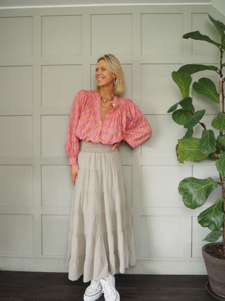 Lindy Tiered, Cotton Maxi Skirt with Wide Waistband, Best Seller - 10 Colours