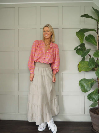 Lindy Tiered, Cotton Maxi Skirt with Wide Waistband, Best Seller - 10 Colours