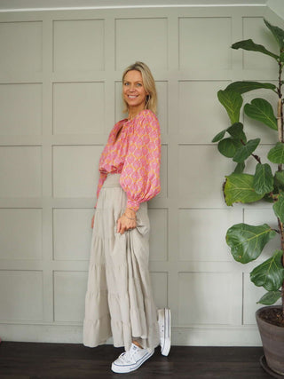 Lindy Tiered, Cotton Maxi Skirt with Wide Waistband, Best Seller - 10 Colours