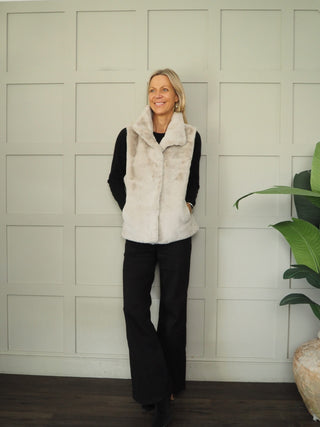 Lison Faux Fur Gilet with Popper Fastenings by Rino & Pelle - Birch