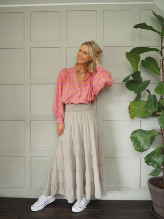 Lindy Tiered, Cotton Maxi Skirt with Wide Waistband, Best Seller - 10 Colours