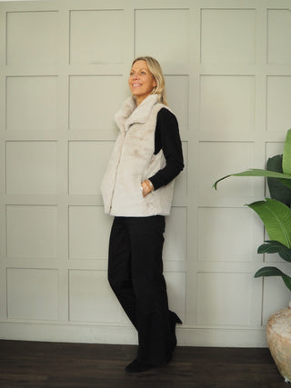 Lison Faux Fur Gilet with Popper Fastenings by Rino & Pelle - Birch