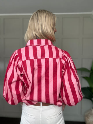 Anna Stripe Denim Shirt - Pink/Red