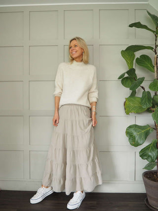 Lindy Tiered, Cotton Maxi Skirt with Wide Waistband, Best Seller - 10 Colours