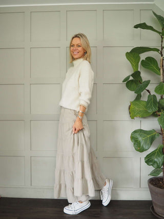 Lindy Tiered, Cotton Maxi Skirt with Wide Waistband, Best Seller - 10 Colours