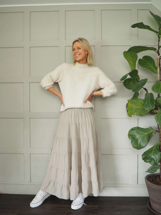 Lindy Tiered, Cotton Maxi Skirt with Wide Waistband, Best Seller - 10 Colours