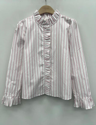 Darcy Stripe Blouse with Pleat Details  - Pink/White