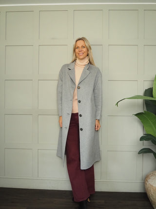 Lorelai Single Breasted Long Overcoat by Part Two - Light Grey