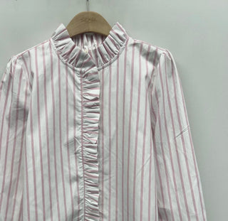 Darcy Stripe Blouse with Pleat Details  - Pink/White