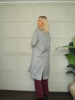 Lorelai Single Breasted Long Overcoat by Part Two - Light Grey