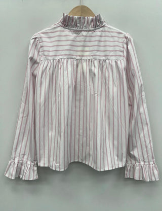 Darcy Stripe Blouse with Pleat Details  - Pink/White