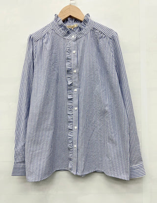 Buddy Stripe Blouse with Pleat Details  - Blue/White