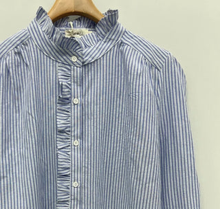 Buddy Stripe Blouse with Pleat Details  - Blue/White