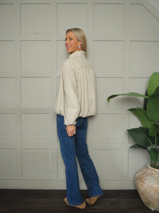 Becca Bubble Hem Jacket with Funnel Neck - Fawn