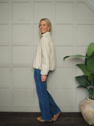 Becca Bubble Hem Jacket with Funnel Neck - Fawn