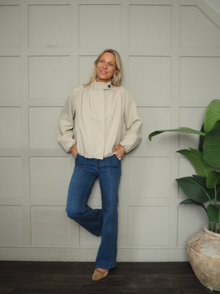 Becca Bubble Hem Jacket with Funnel Neck - Fawn