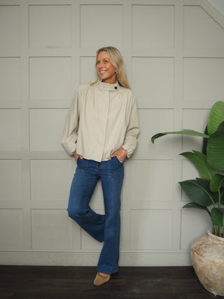 Becca Bubble Hem Jacket with Funnel Neck - Fawn