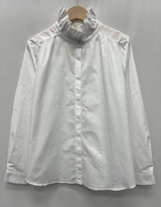 Wandsworth Blouse with High Ruffle Collar  - White
