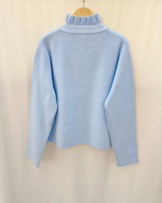 Parson Cardigan with Pleated Collar - Baby Blue Ivory, Navy Blue, Pink