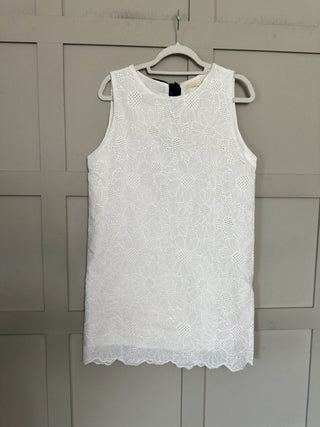 Storm Summer Shift Dress with Navy Blue Bow - Off White