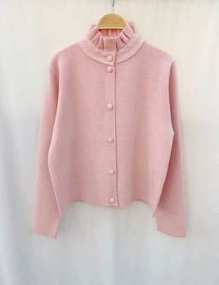 Parson Cardigan with Pleated Collar - Baby Blue Ivory, Navy Blue, Pink