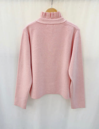 Parson Cardigan with Pleated Collar - Baby Blue Ivory, Navy Blue, Pink