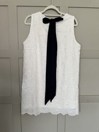 Storm Summer Shift Dress with Navy Blue Bow - Off White